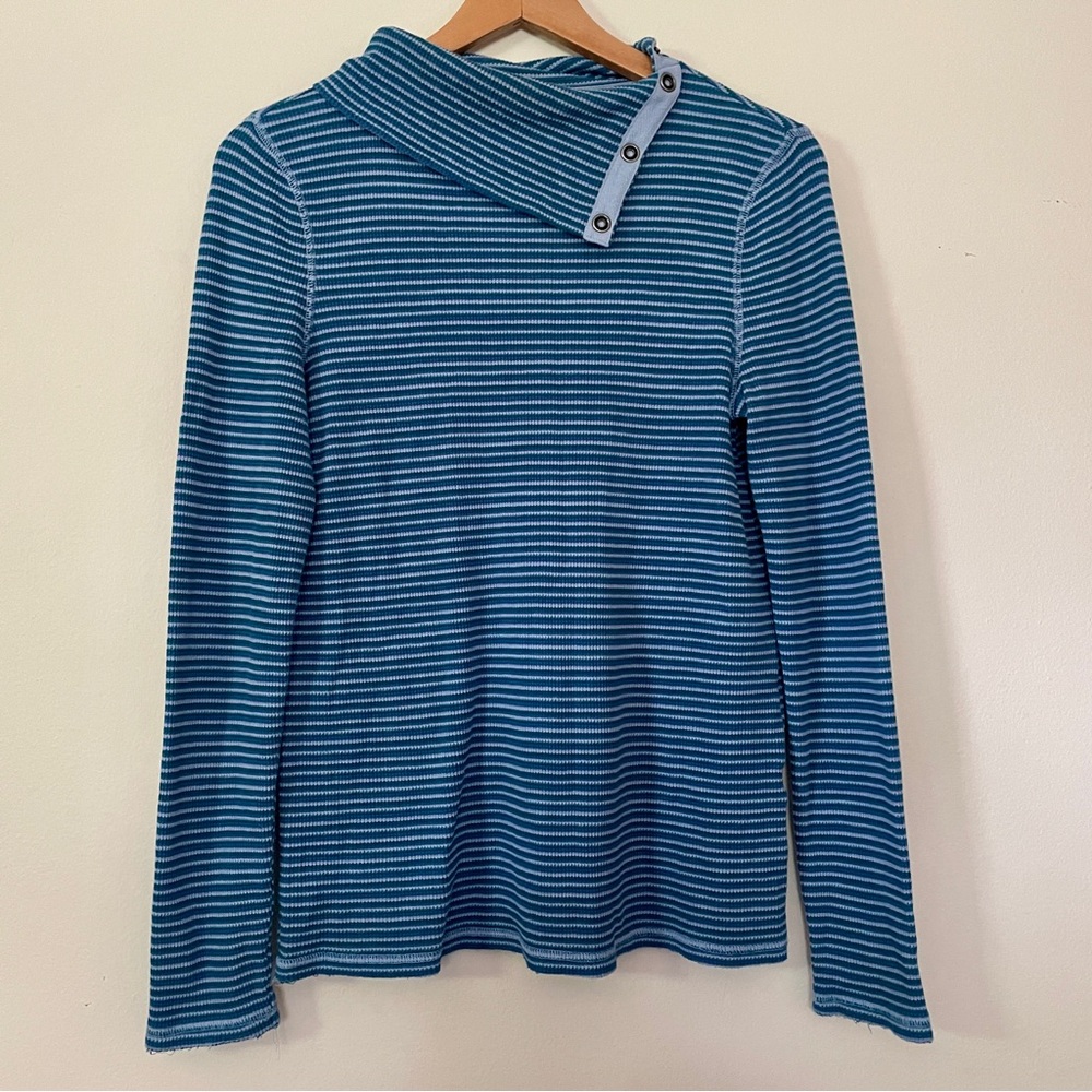 Sundance Jessa Blue Stripe Turtleneck Thermal Top Snap Button Size Medium Cotton